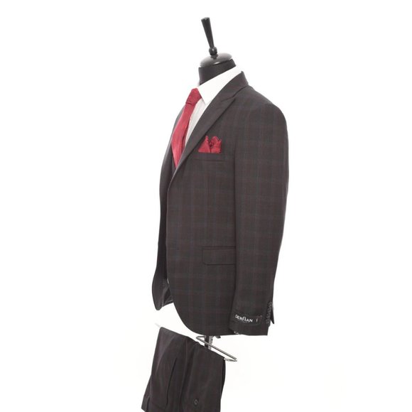 Derman Red Square Patterned Fabric 3 Piece Suit - Picture 4 of 6